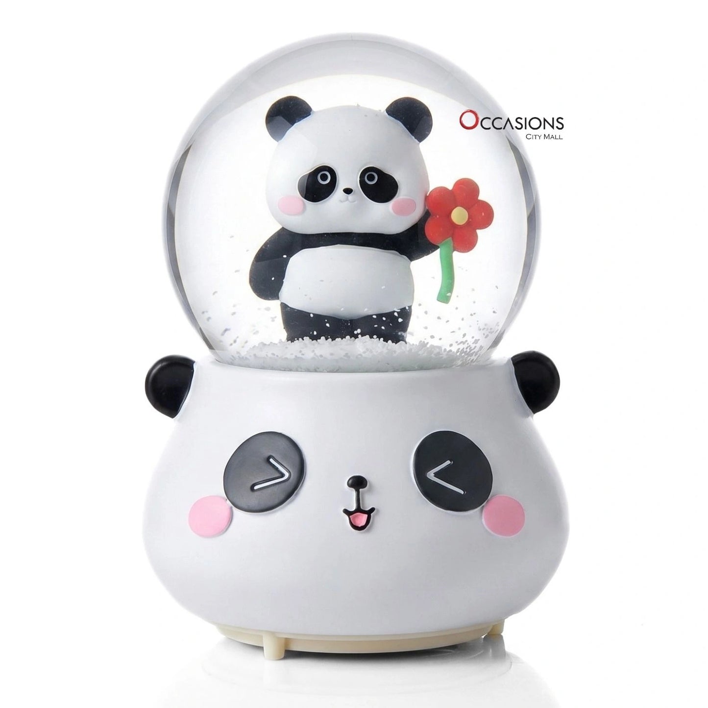 Panda Red Flower Snow Globe with light (H:16cm)