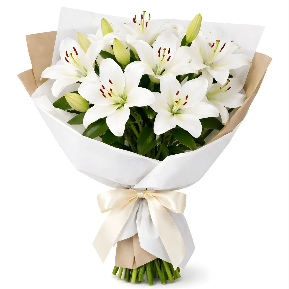 10 White Lily Bouquet