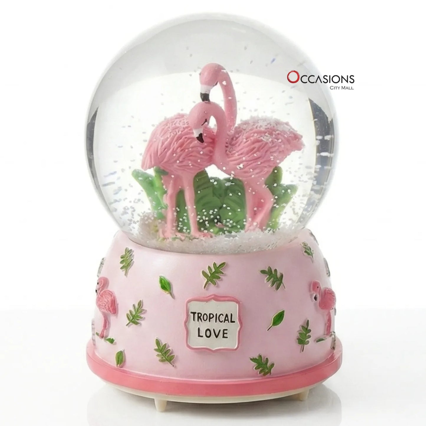 Flamingo Tropical Snow Globe - Pink With Light (H:13cm)