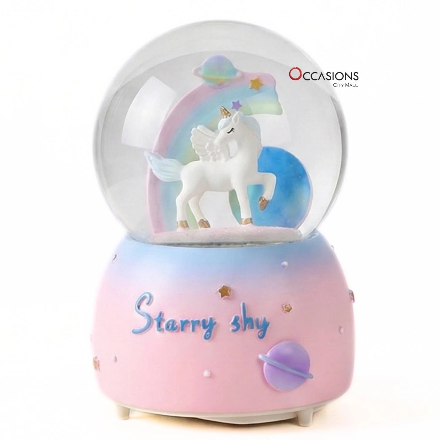 Rainbow Unicorn Snow Globe (Standing) (H:13cm) With Light