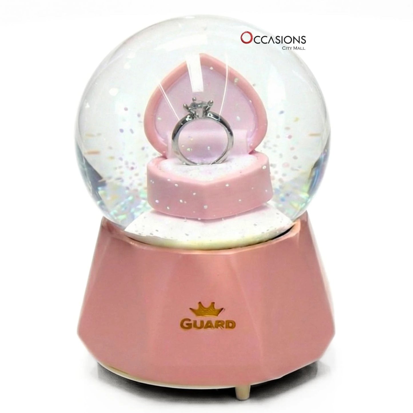 Wedding Ring Snow Globe - Pink (H:13cm) With Light