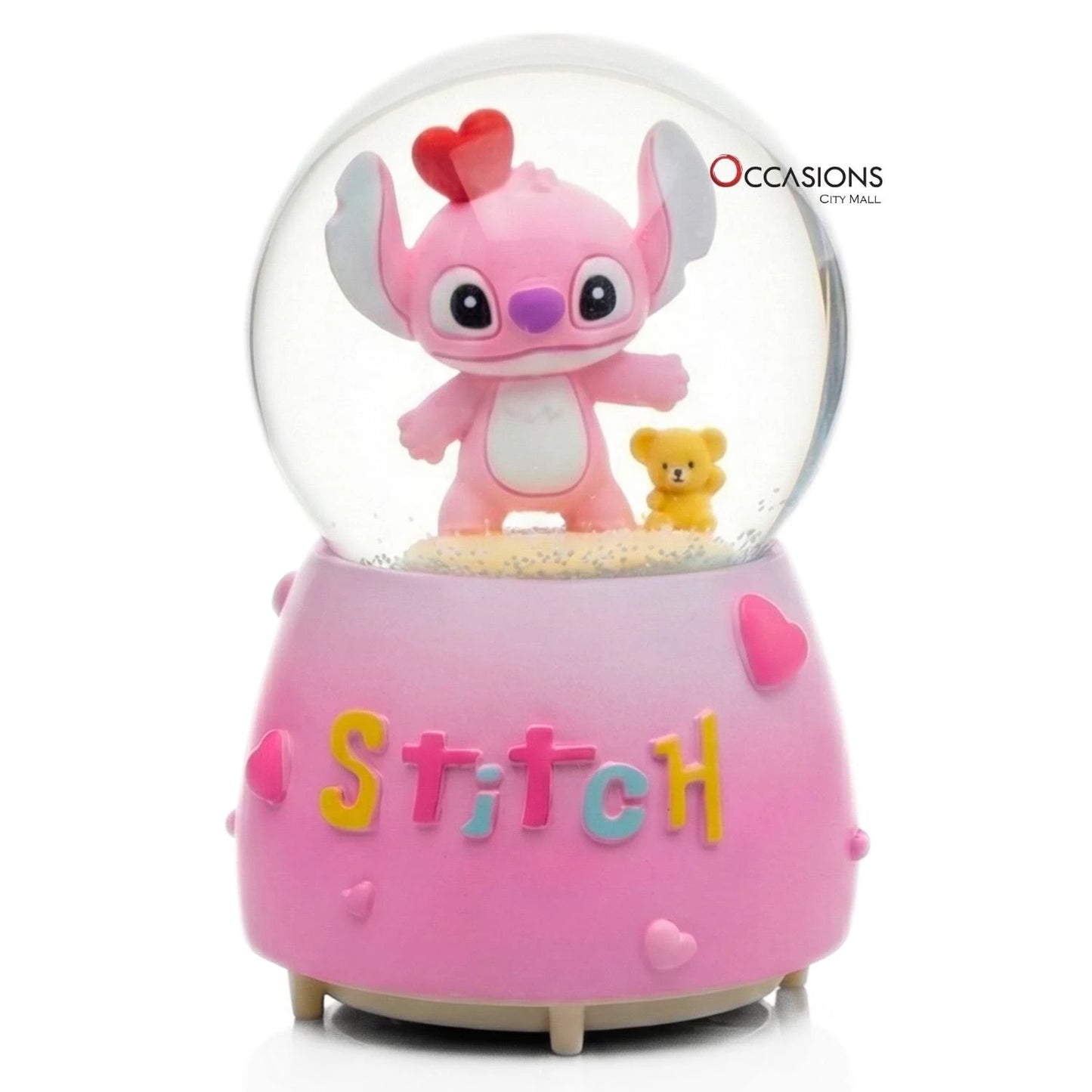 Stitch with Teddy Snow Globe - Pink (H:16cm) - With Light