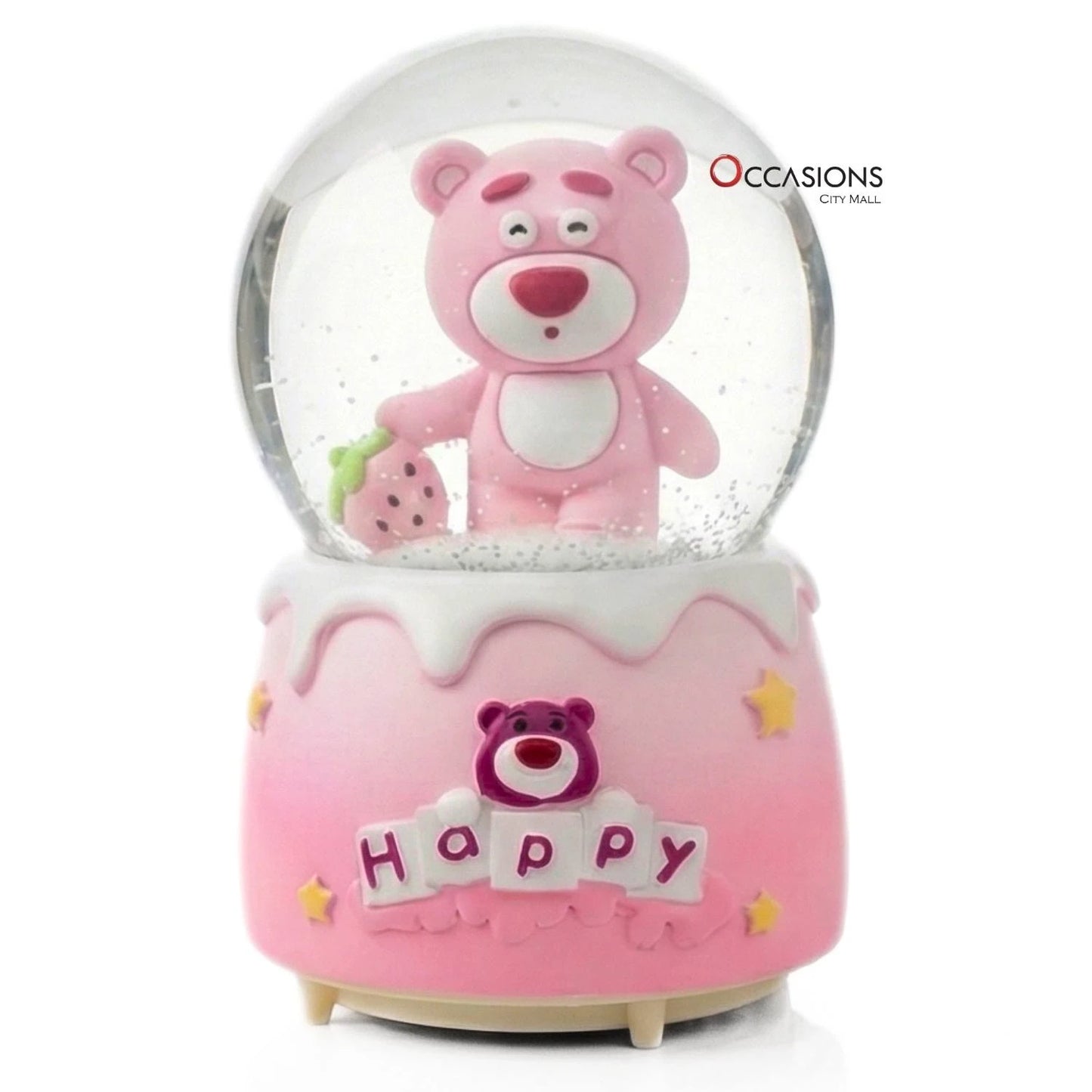 Bear with Strawberry Snow Globe (H:16cm) - With Light