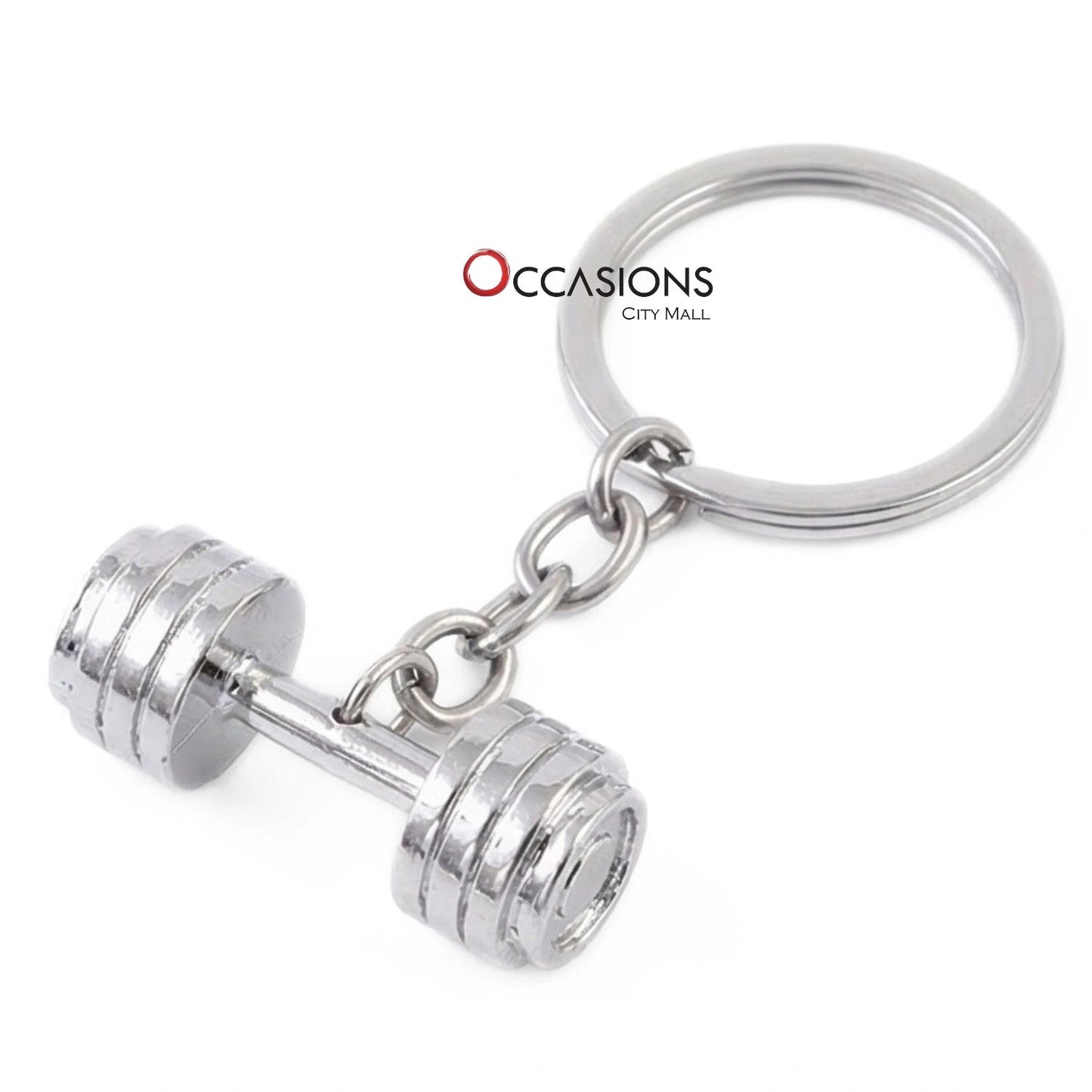 Silver Dumbbell Keychain