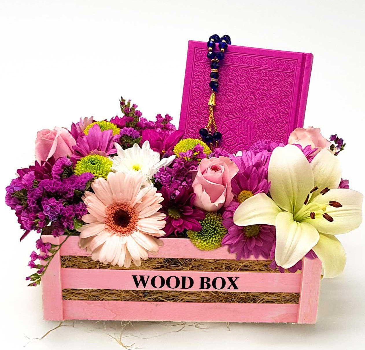 Quran Flower arrangement 3 - Fushia Flowerssend_delivery_Amman_Jordan