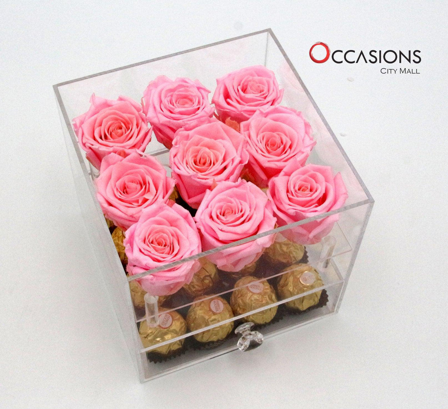 Acrylic Box With Ferrero - Pink Flowerssend_delivery_Amman_Jordan