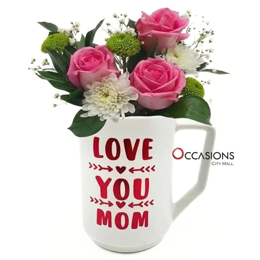 Love You Mom Roses Mug - order online and send flowers to Amman Jordan from the best flower shop in Jordan with same day delivery service