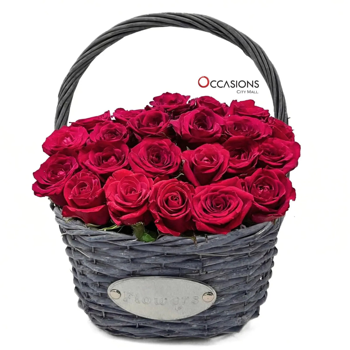 Red Roses Grey Basket
