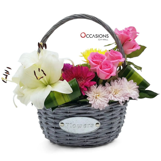 Sunshine Flower Grey Basket