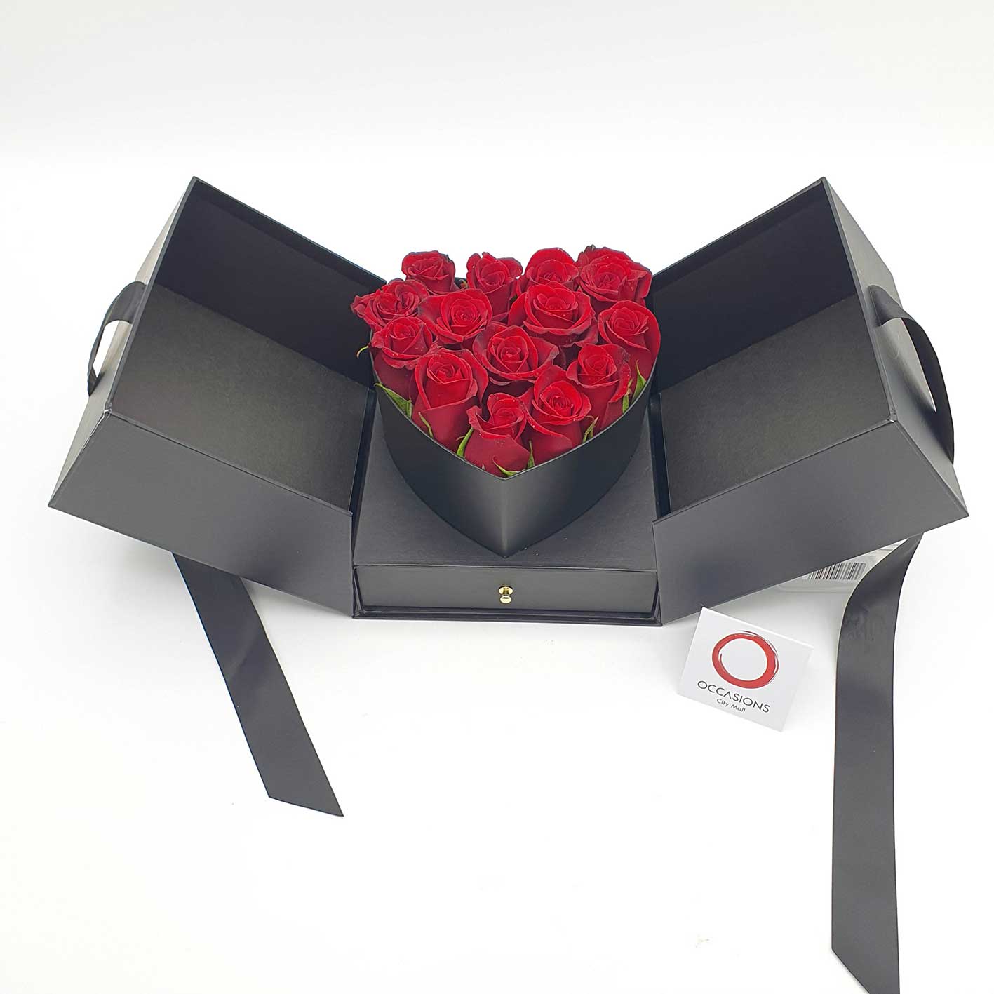 Surprise Roses Box With Chocolate - Black