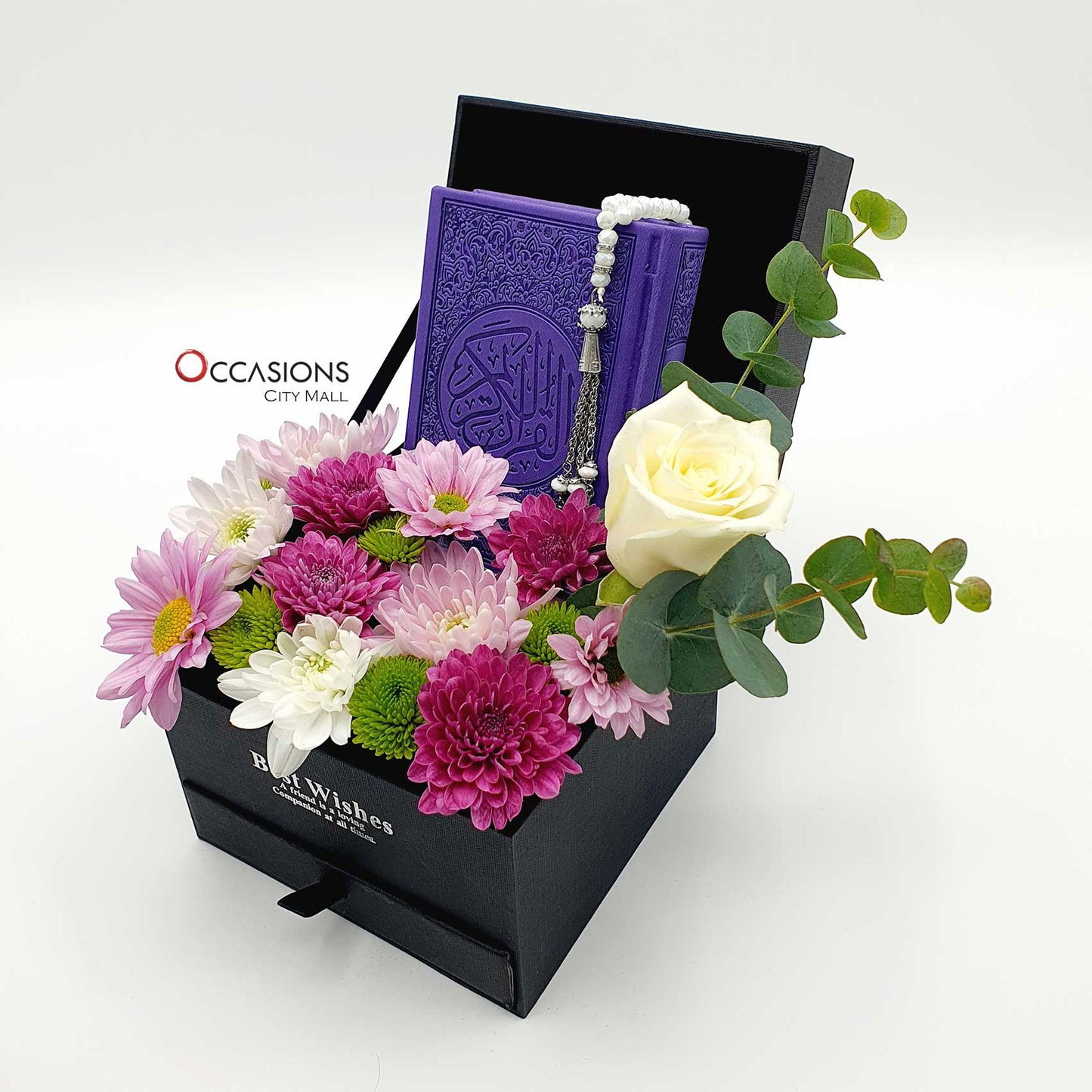 Quran With Merci Chocolate Drawer Arrangement – Purple
