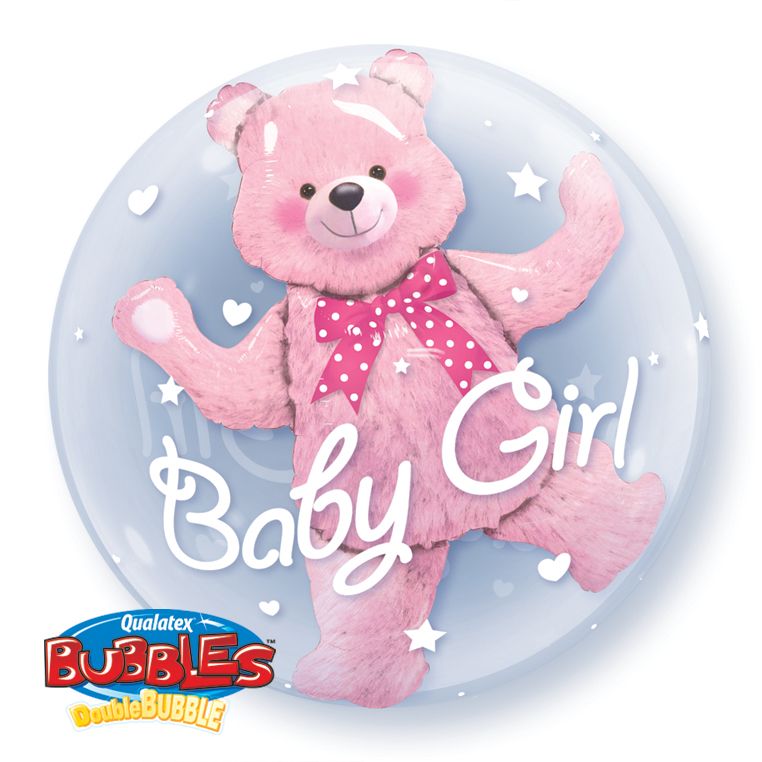 Baby Pink Bear Double Bubble Balloons