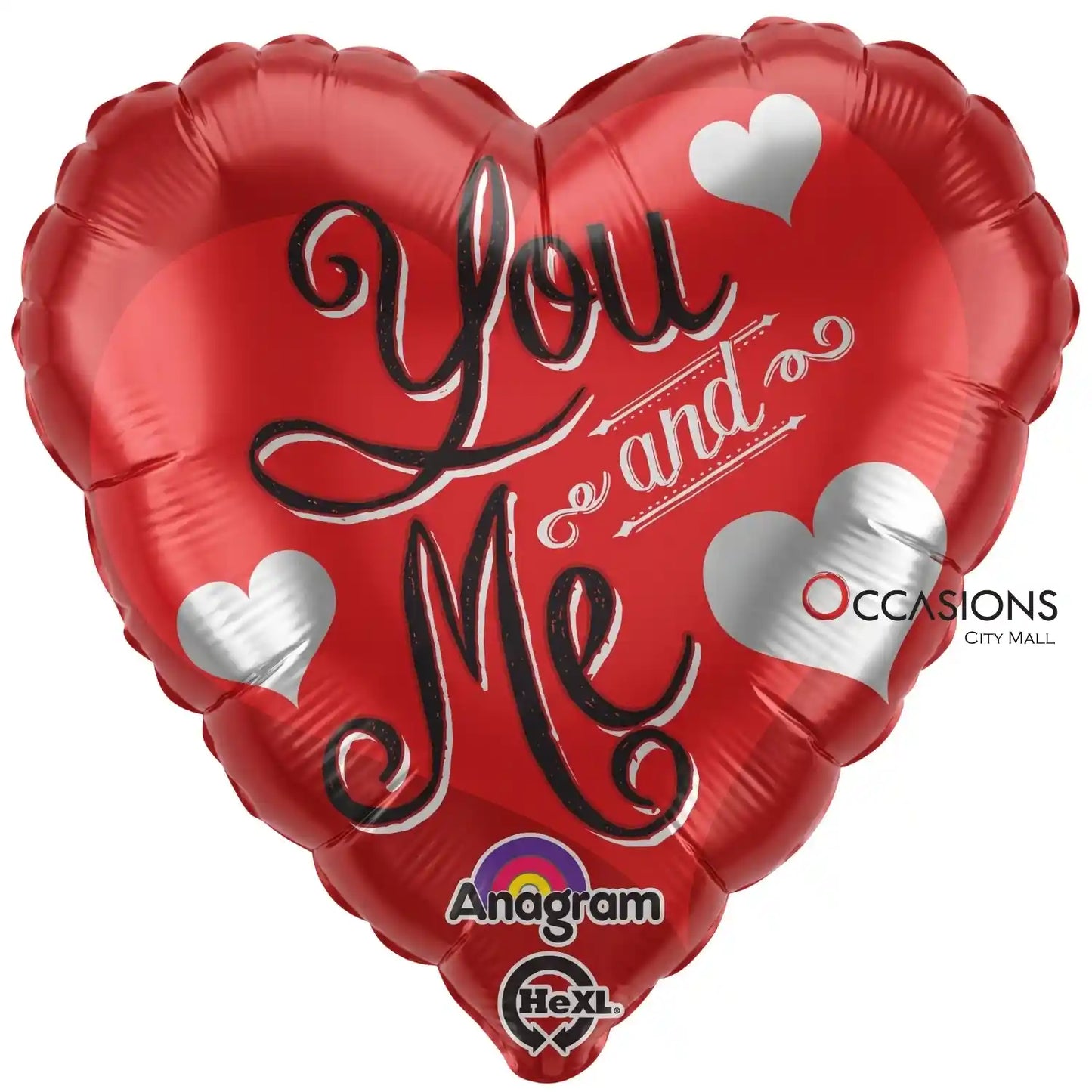 You and Me Silver Hearts Balloon