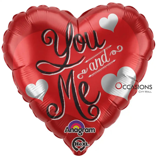 You and Me Silver Hearts Balloon