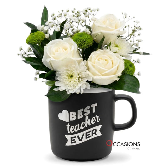 Best Teacher Ever Flowers Mug - order online and send flowers to Amman Jordan from the best flower shop in Jordan with same day delivery service