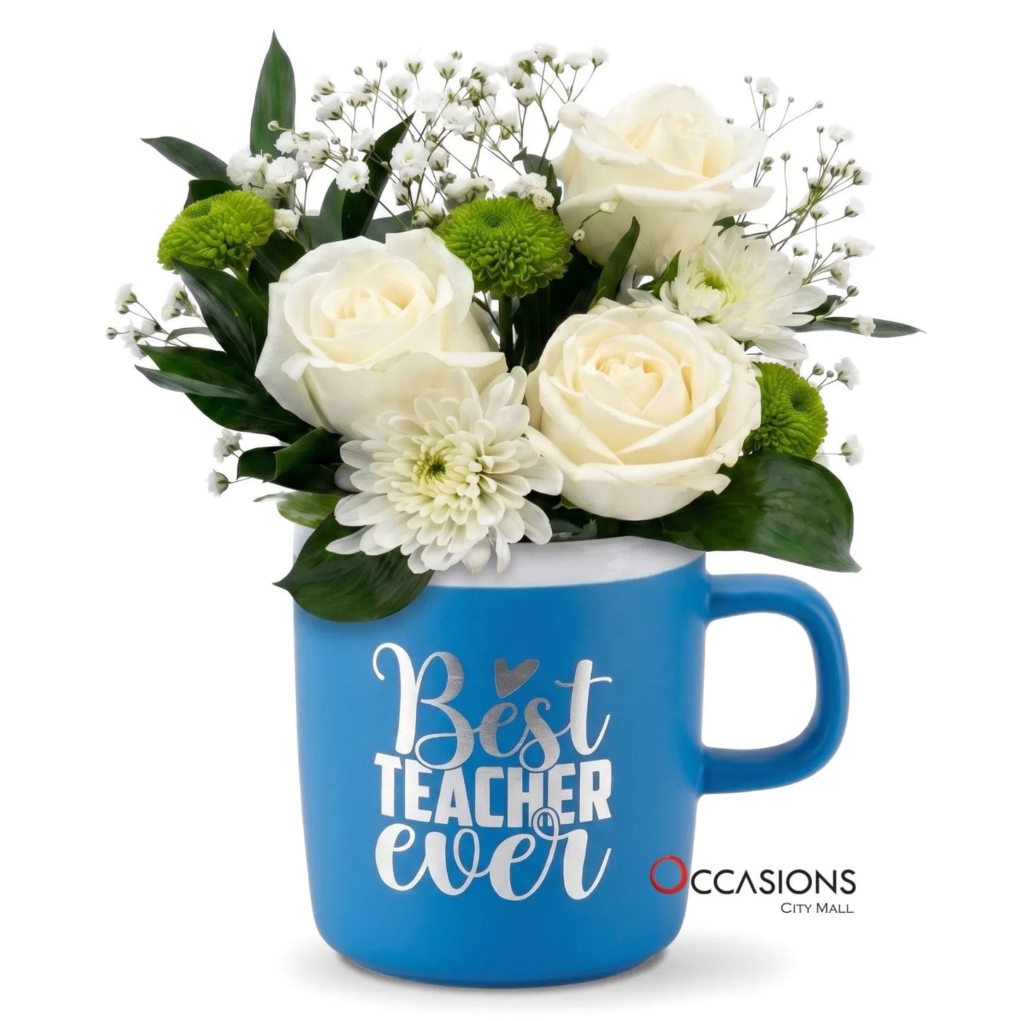 Best Teacher Ever Blue Flowers Mug