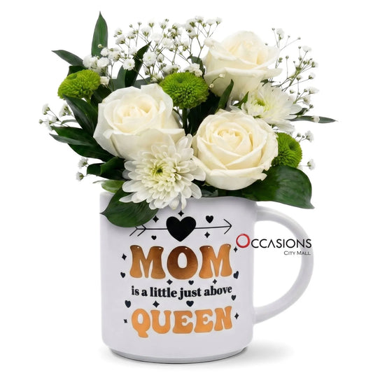 Mom Queen Gold Flowers Mug - buy these flowers online from the best flower shop in Jordan with fast delivery across Amman