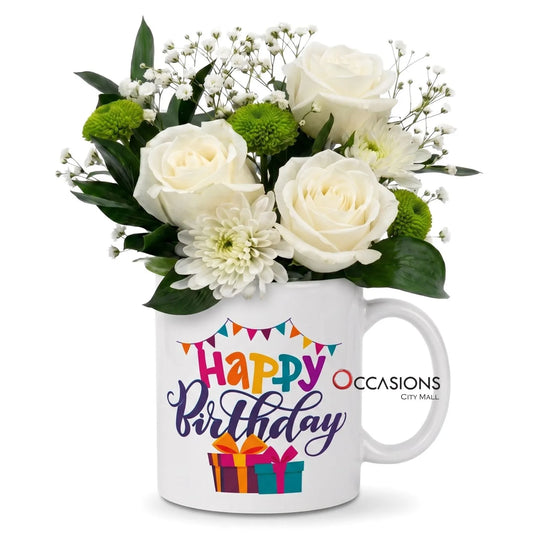 Birthday Roses Mug Arrangement - shop this flower arrangement online and get same day delivery anywhere in Amman Jordan