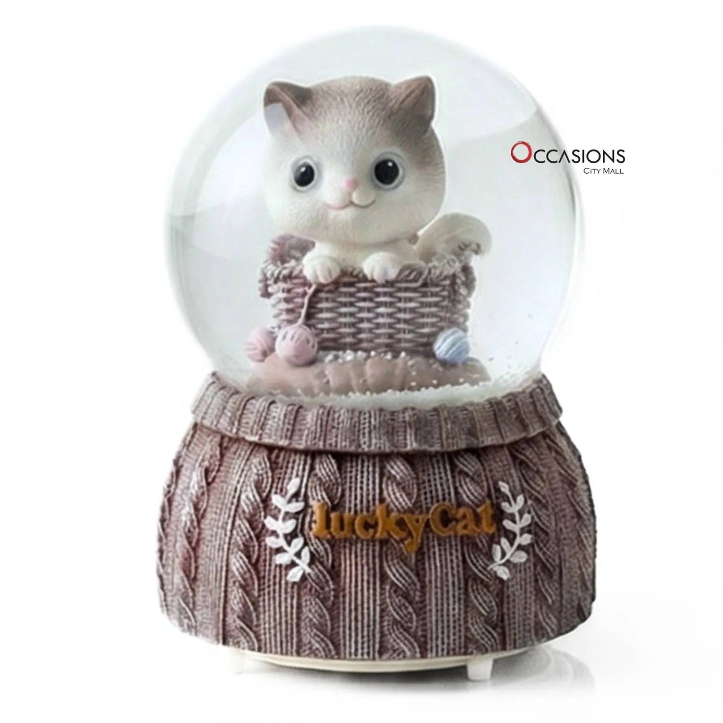 Cat Basket Snow Globe (H:9.5cm) - With Light