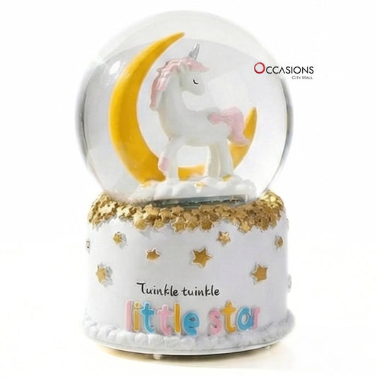 Unicorn Twinkle Snow Globe (Moon) - (H:13cm) With Light