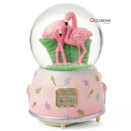 Flamingo Tropical Snow Globe - With Light (H:16cm)