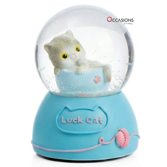 Cat Bath Snow Globe - Blue (H:16cm) - With Light