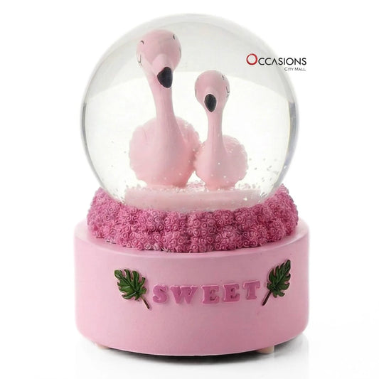 Flamingo Sweet Pink Snow Globe - With Light (H:13cm)