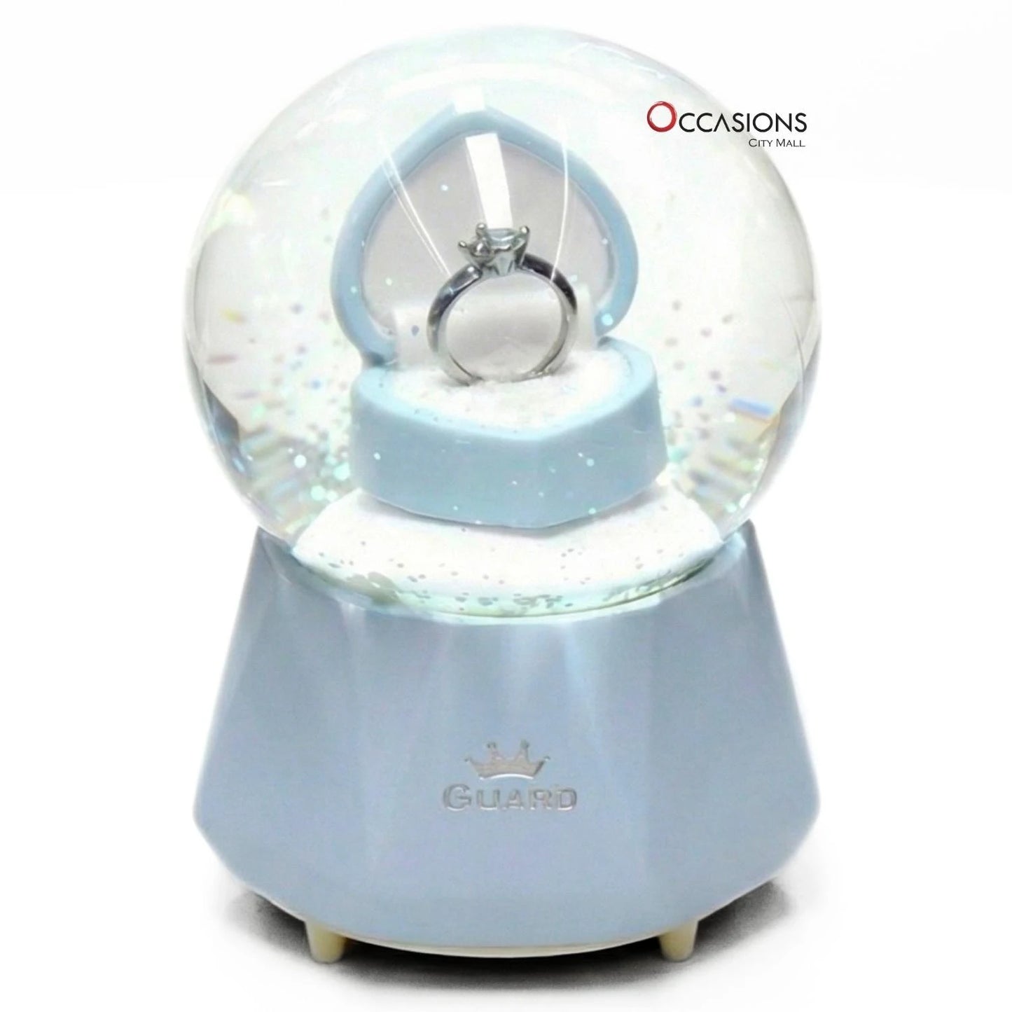Wedding Ring Snow Globe - Blue (H:13cm) With Light