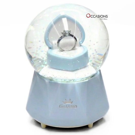 Wedding Ring Snow Globe - Blue (H:13cm) With Light