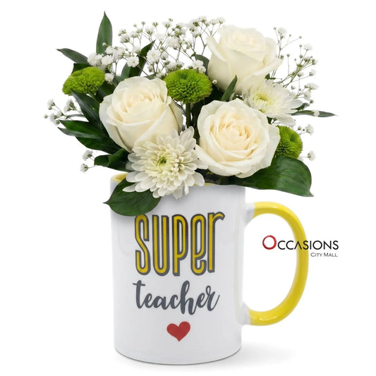 Super Teacher Roses Mug - buy these flowers online from the best flower shop in Jordan with fast delivery across Amman
