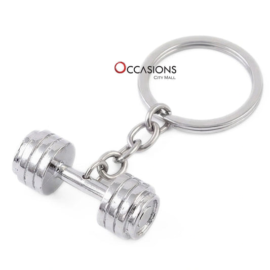 Silver Dumbbell Keychain