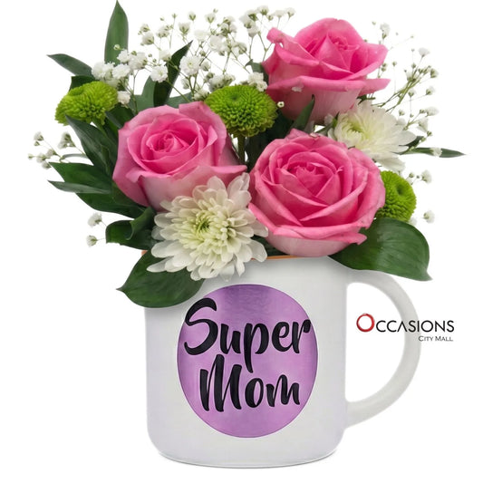 Super Mom, Circle Roses Mug - order online and send flowers to Amman Jordan from the best flower shop in Jordan with same day delivery service