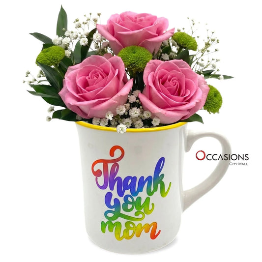 Thank You Mom Colored Roses Mug - buy these flowers online from the best flower shop in Jordan with fast delivery across Amman