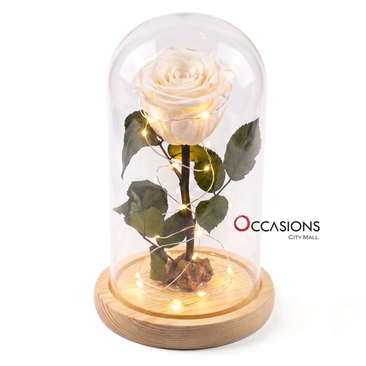 White Forever Rose with Light - M