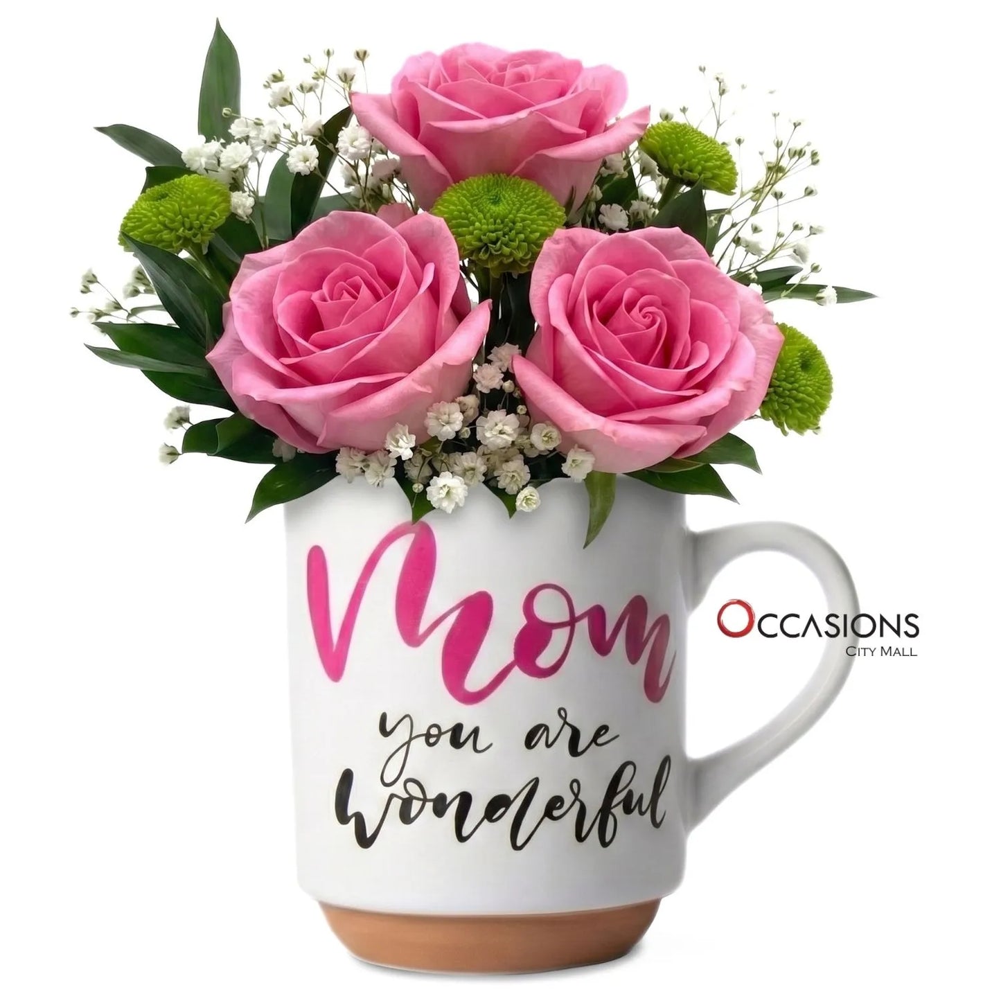 Wonderful Mom Script Roses Mug