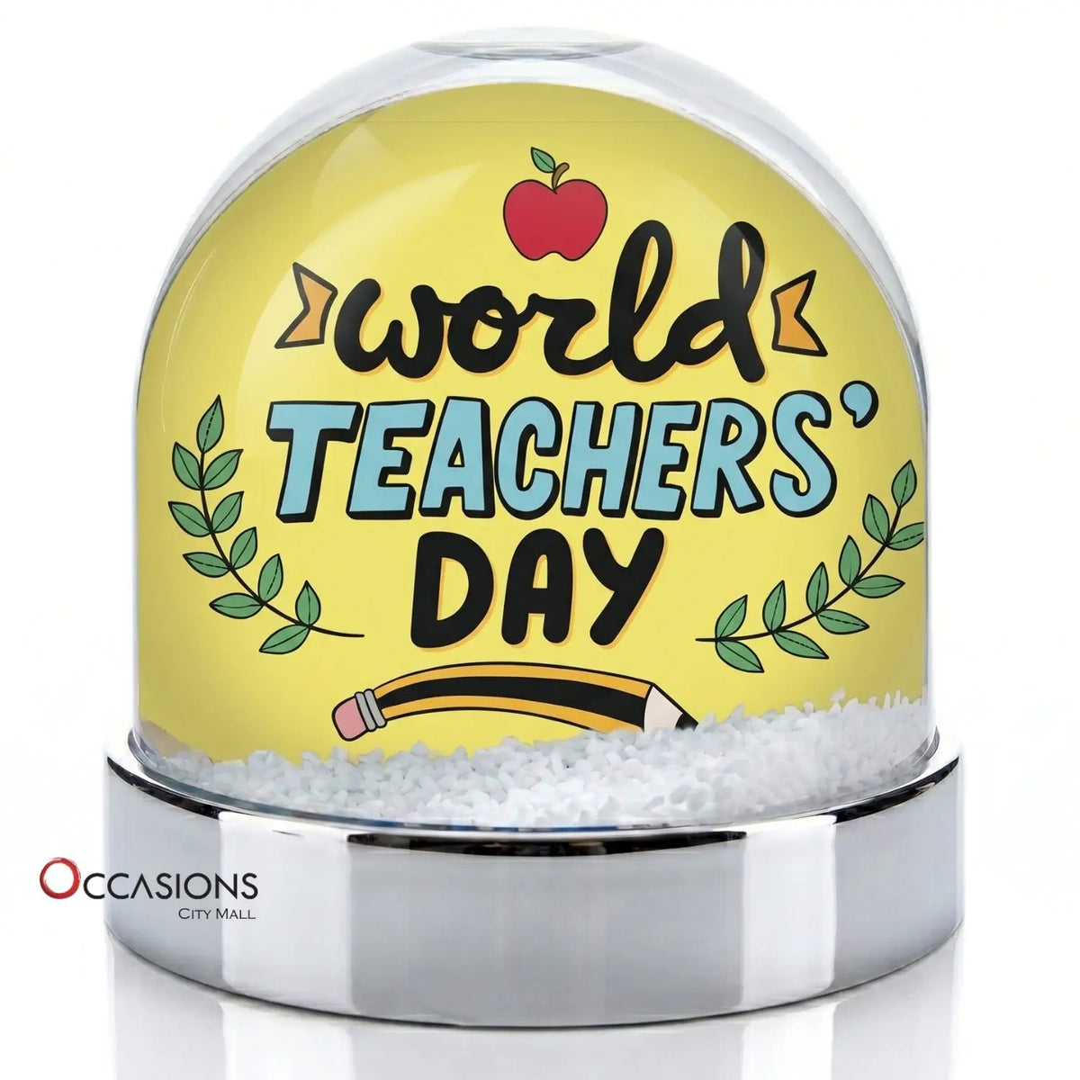 Yellow World Teachers Day Snow Globe