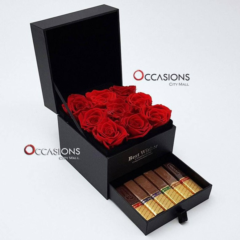 Roses with Chocolate Drawer - s - gift-on-line