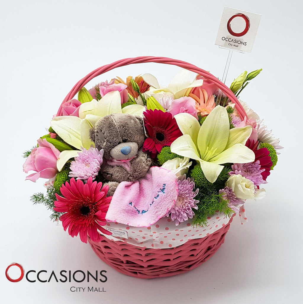 Pink Basket Flowers - gift-on-line
