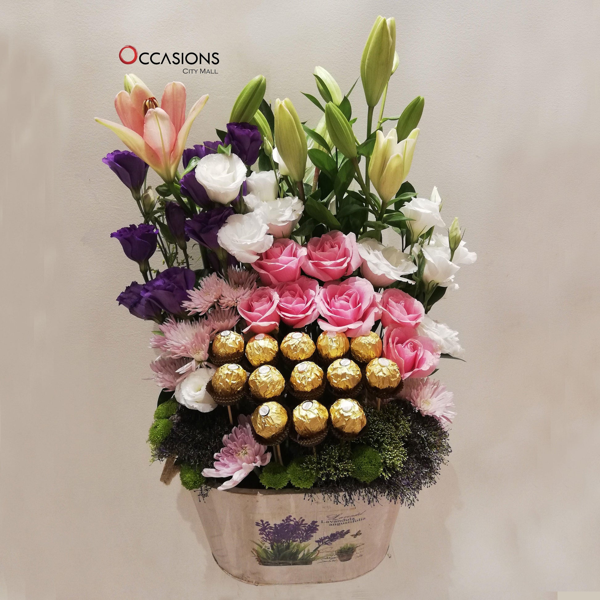 Flowers and Ferrero in White Box - 1 Flowerssend_delivery_Amman_Jordan