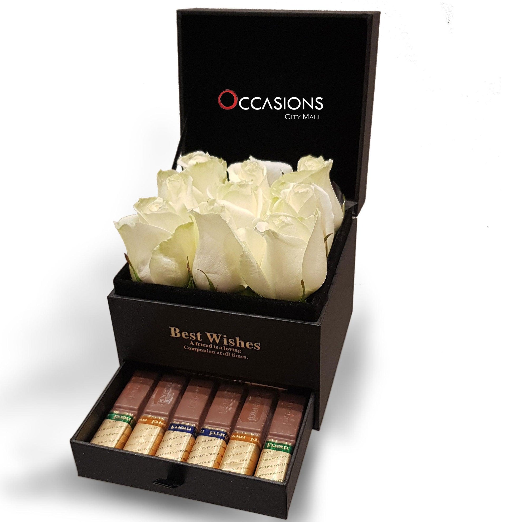 White Roses Box With chocolate Drawer ( Small ) Flowerssend_delivery_Amman_Jordan