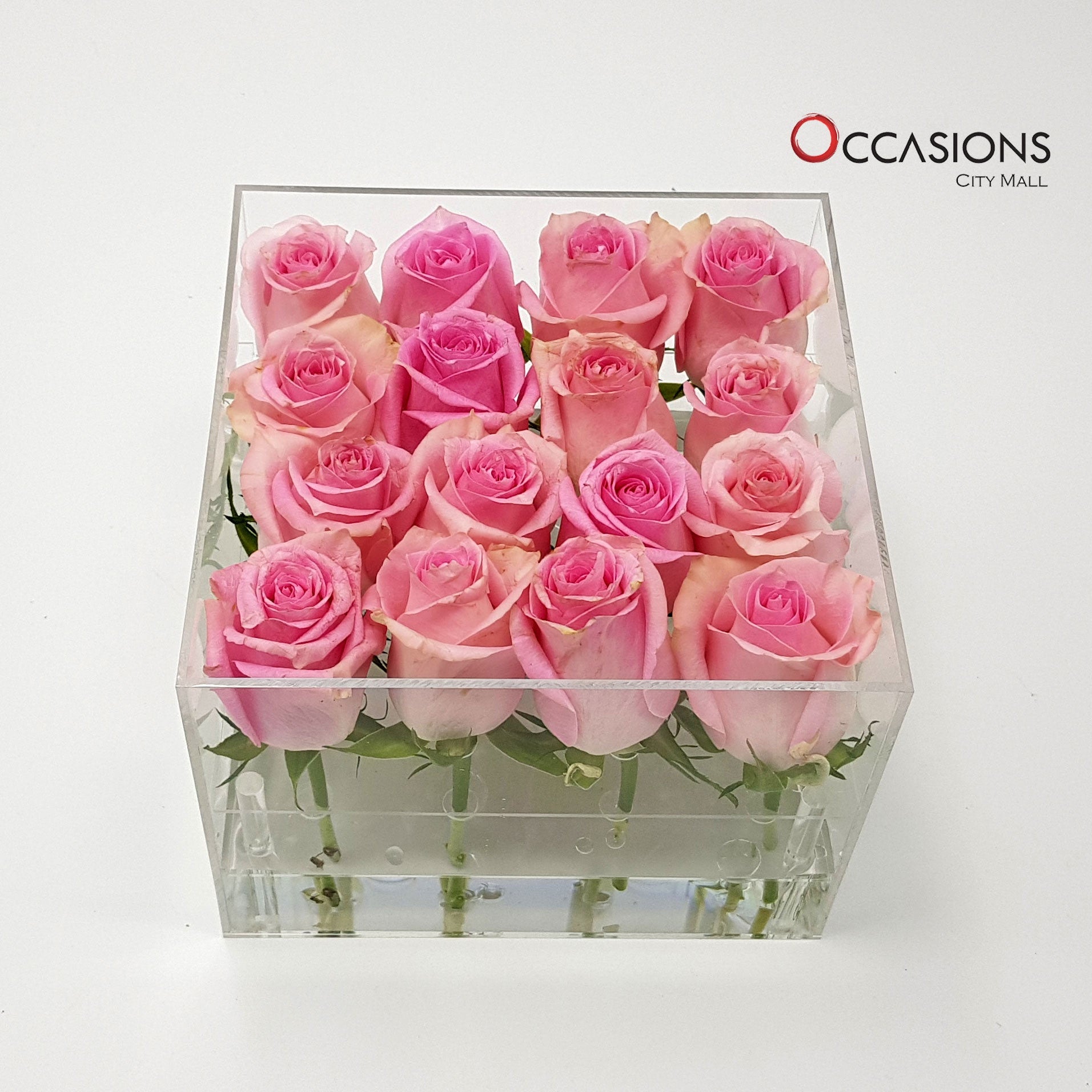 Pink Roses in Acrylic Box - 16 rose Flowerssend_delivery_Amman_Jordan