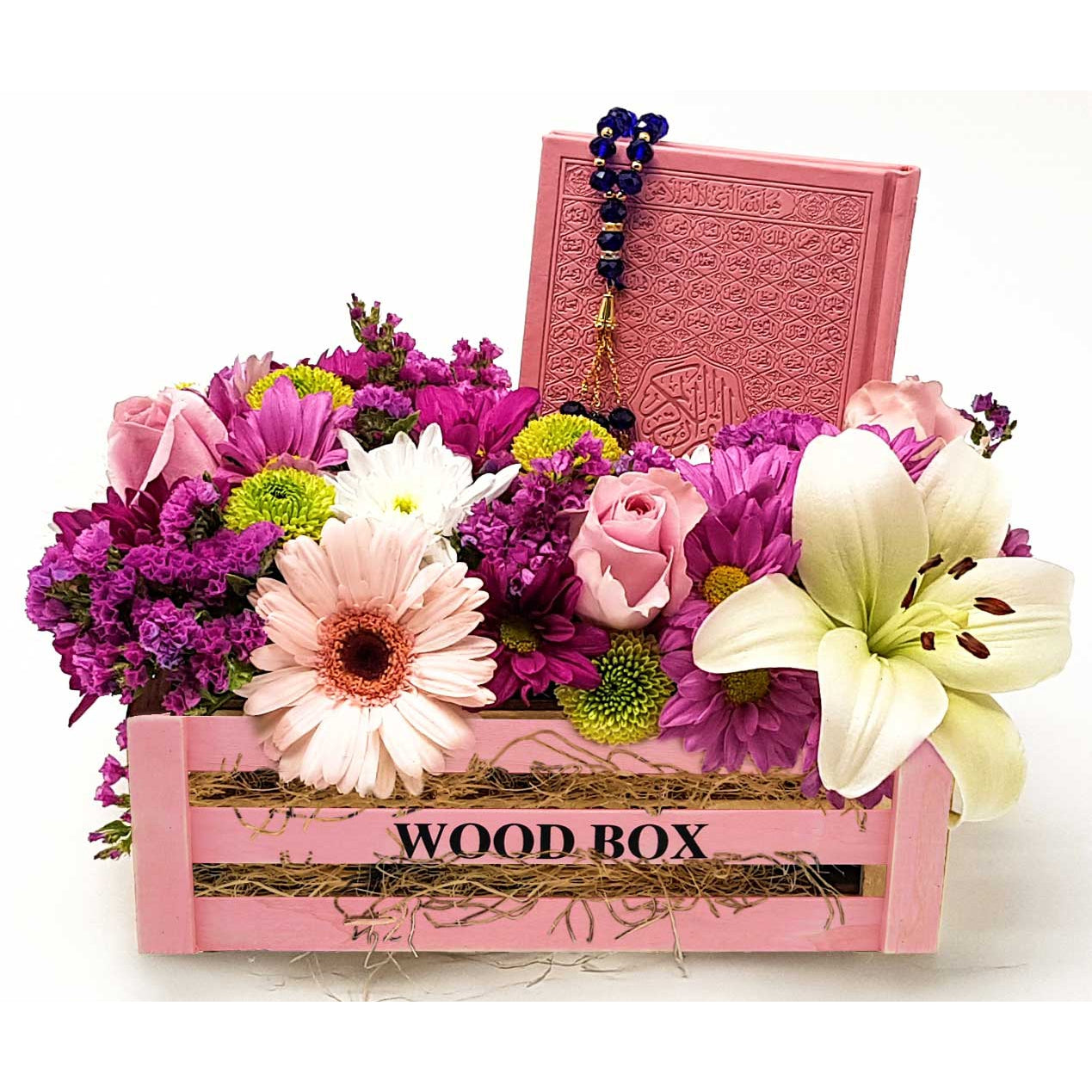 Quran Flower arrangement 3 - Pink Flowerssend_delivery_Amman_Jordan