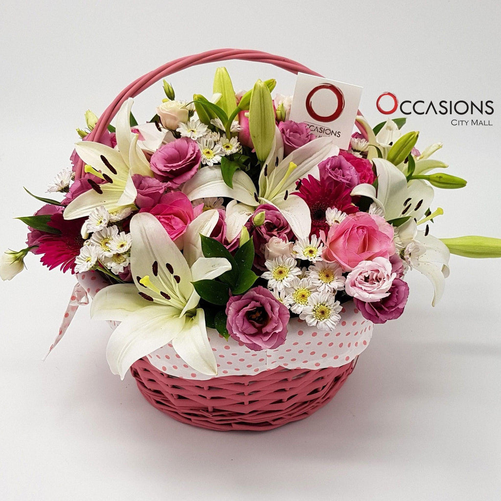 Pink Flower Basket Flowerssend_delivery_Amman_Jordan
