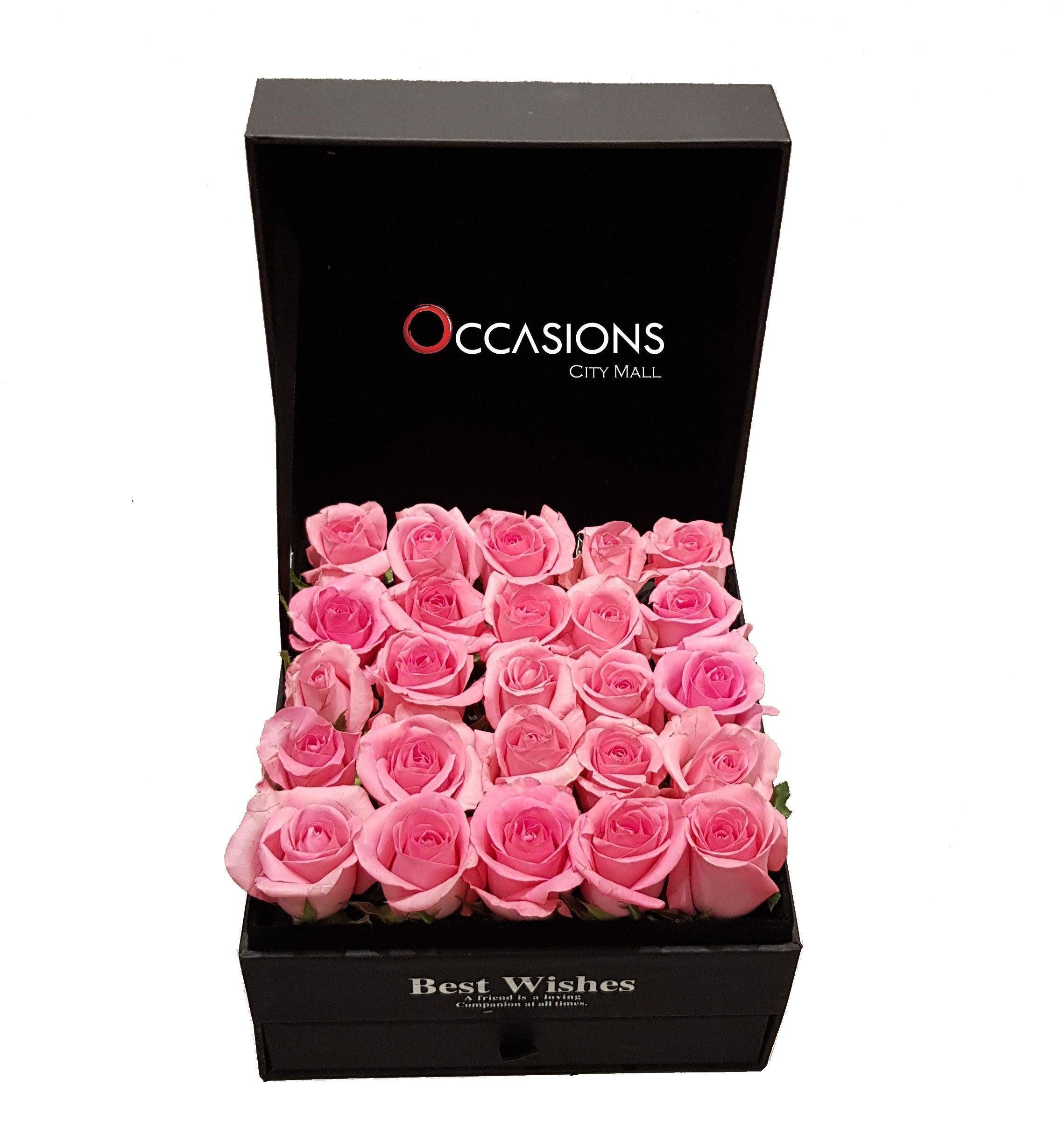 Pink Roses Box With chocolate Drawer ( Large ) Flowerssend_delivery_Amman_Jordan