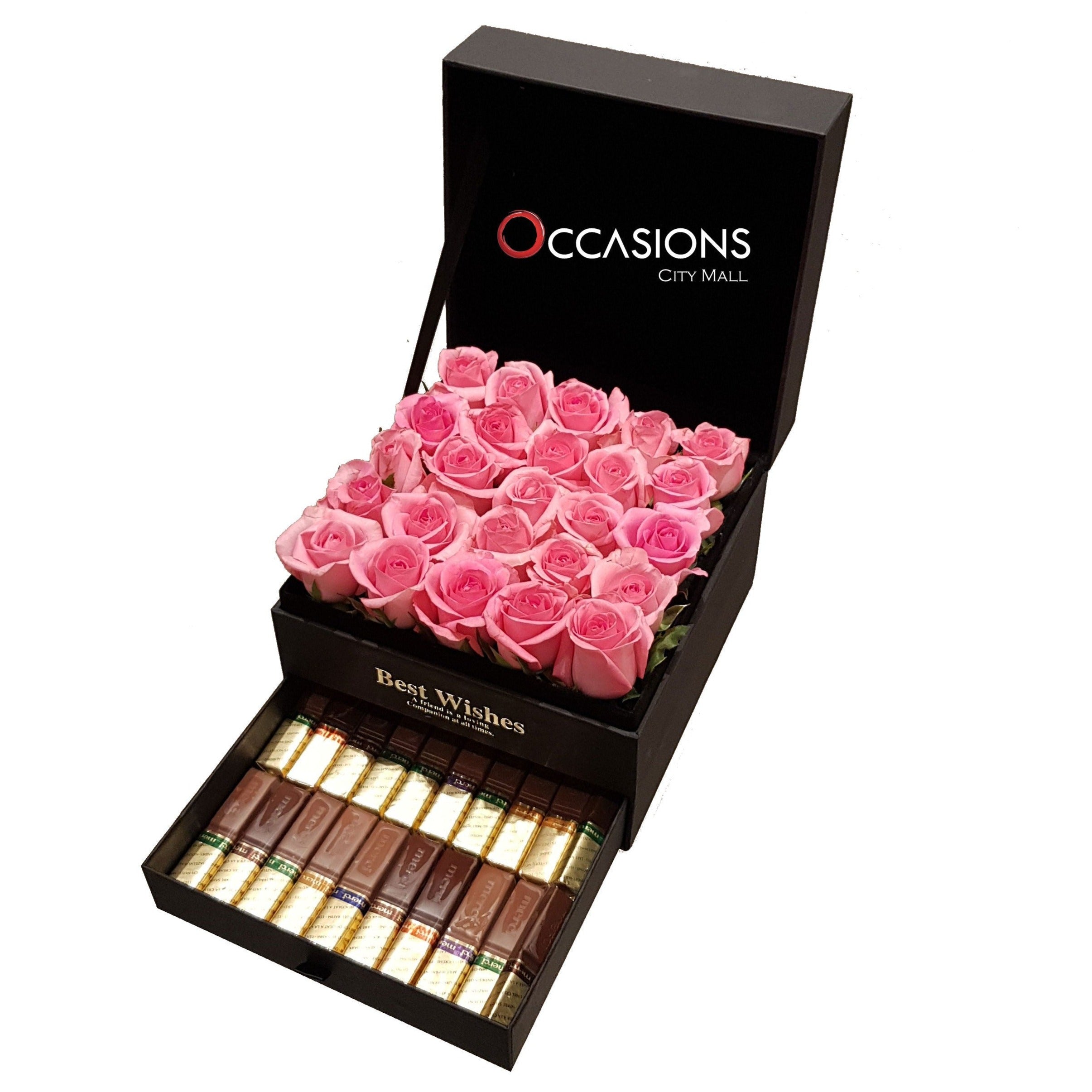 Pink Roses Box With chocolate Drawer ( Large ) Flowerssend_delivery_Amman_Jordan