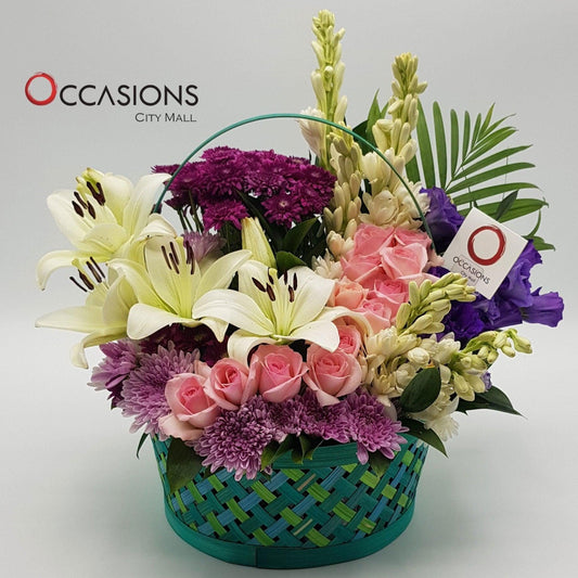 Colored Basket Arrangement Flowers send_delivery_Amman_Jordan