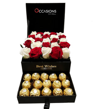 Mix Roses with Chocolate Drawer - L Flowerssend_delivery_Amman_Jordan