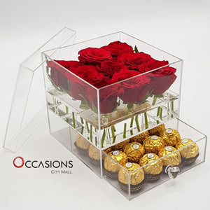 Acrylic Box With Ferrero - Red Flowerssend_delivery_Amman_Jordan