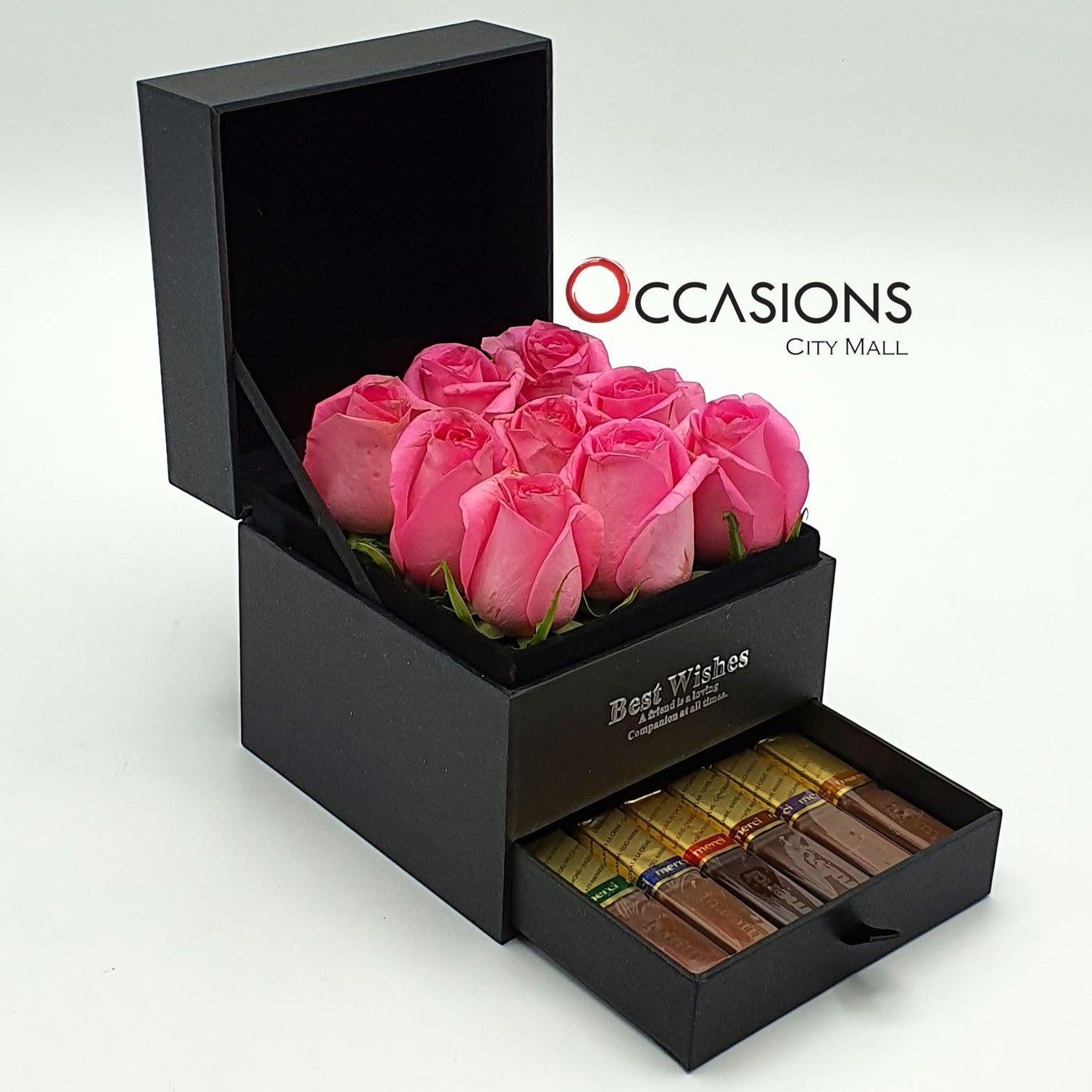 Pink Roses with Chocolate Drawer Flowerssend_delivery_Amman_Jordan