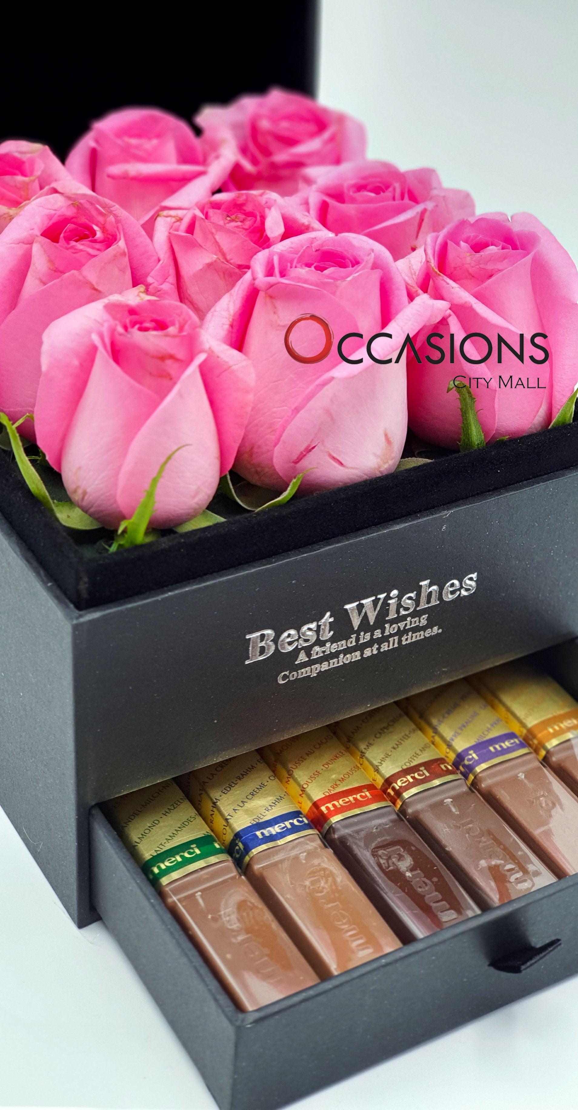 Pink Roses with Chocolate Drawer Flowerssend_delivery_Amman_Jordan